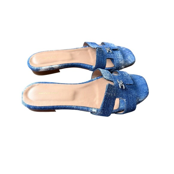 Bruno Magli Made in Italy Blue Denim Slide Sandals Size 8 Item $275 - Picture 2 of 10